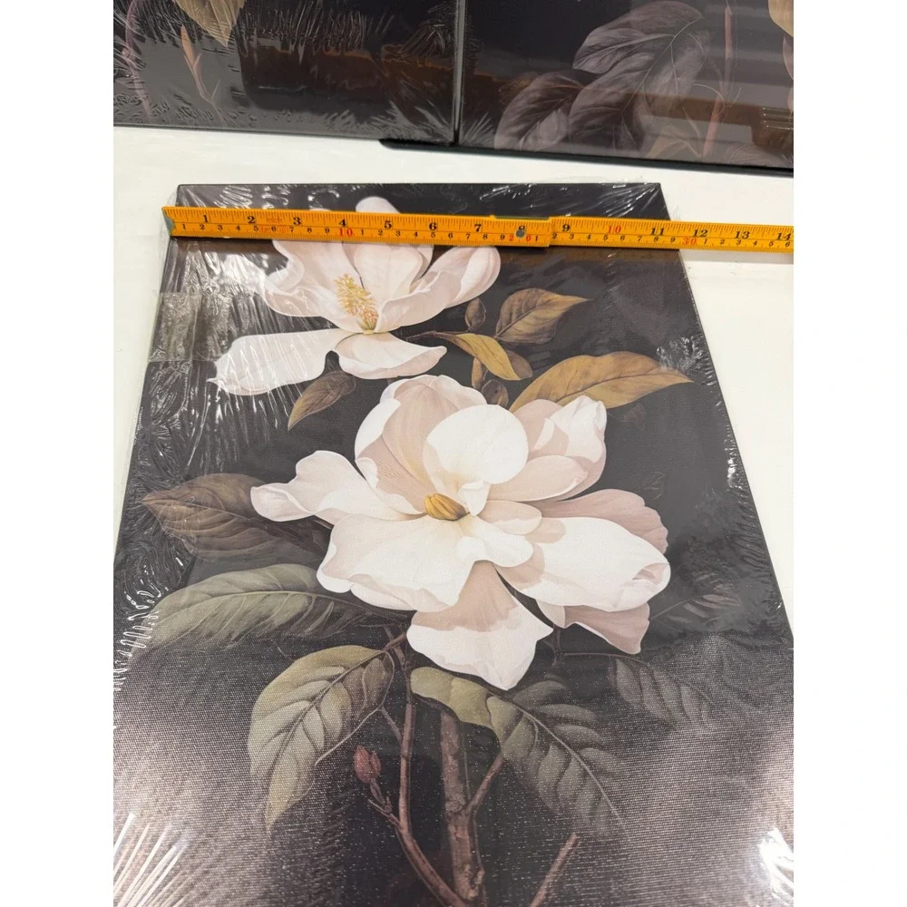 3 Piece Magnolia Floral Canvas Wall Art Set White Flowers Black Background 12x16